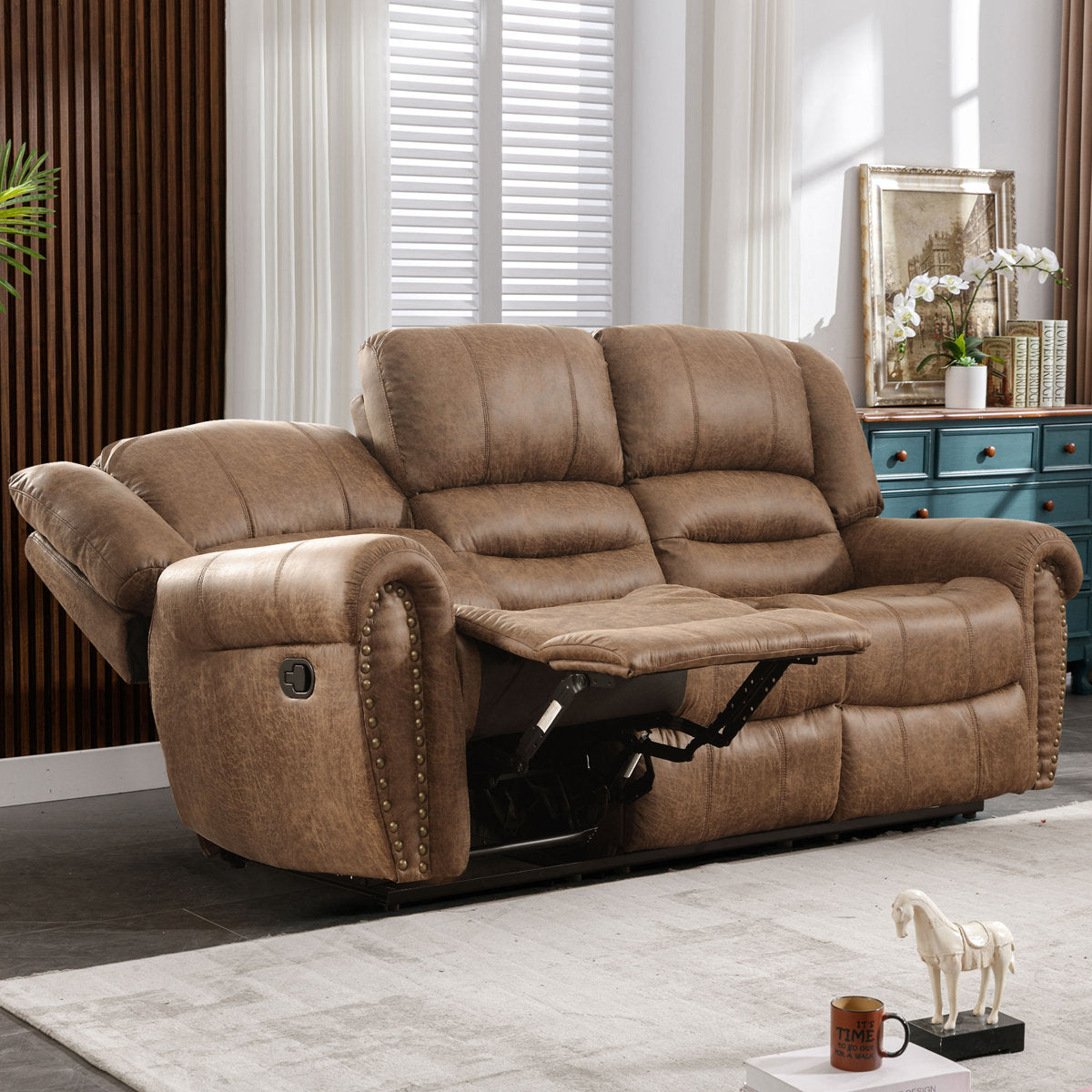 Siete 2-Piece Classic and Overstuffed Soft Faux Leather Manual Reclining Living Room Set