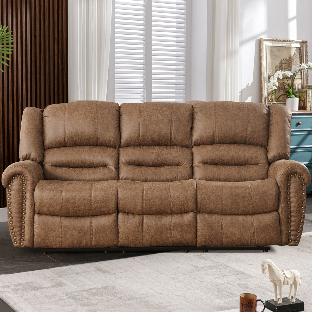 Siete 3-Piece Classic and Breathable Faux Leather Reclining Manual Living Room Set