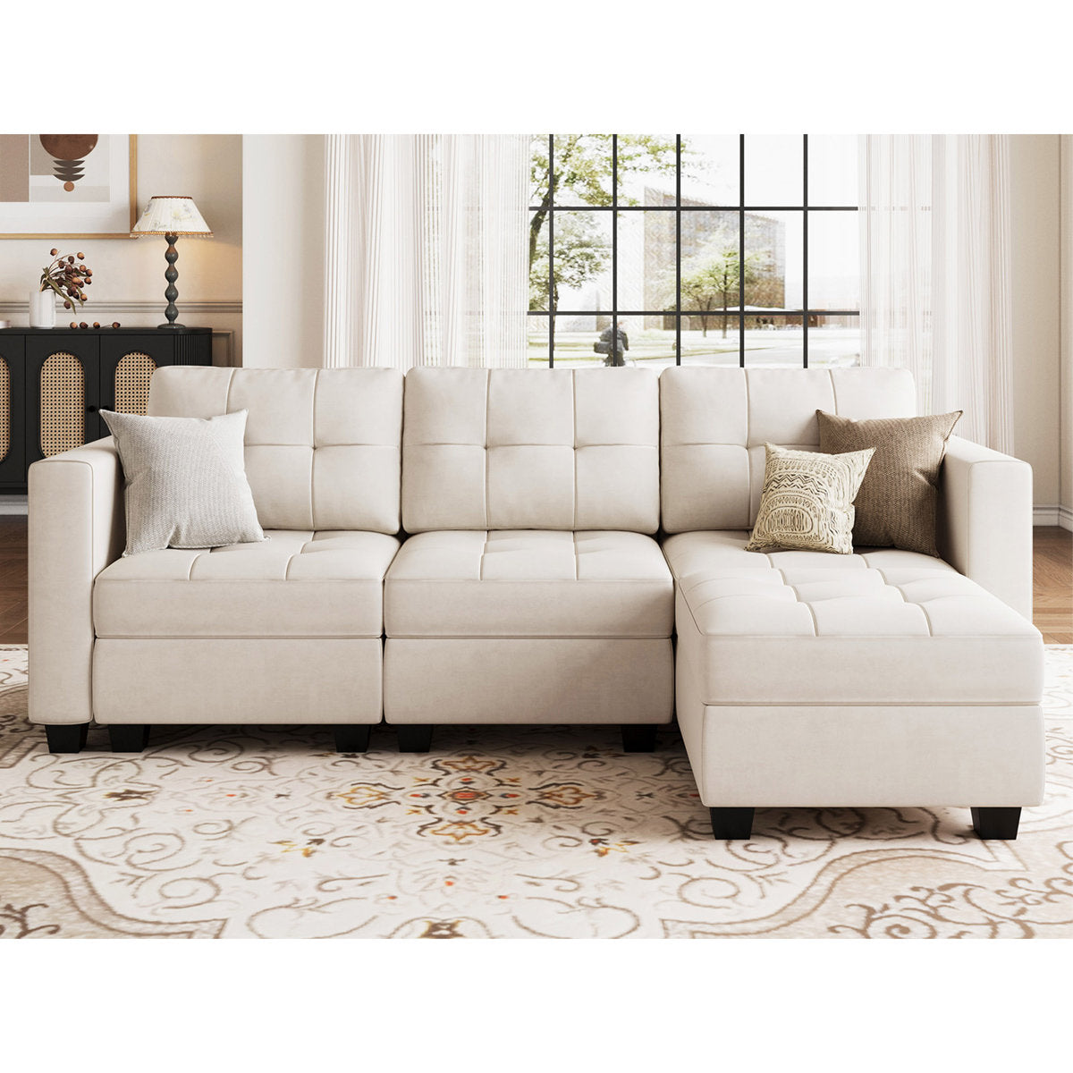 Soneson 17.7'' High Modern Tufted Upholstered Velvet Modular Sofa Couch with Storage Ottoman