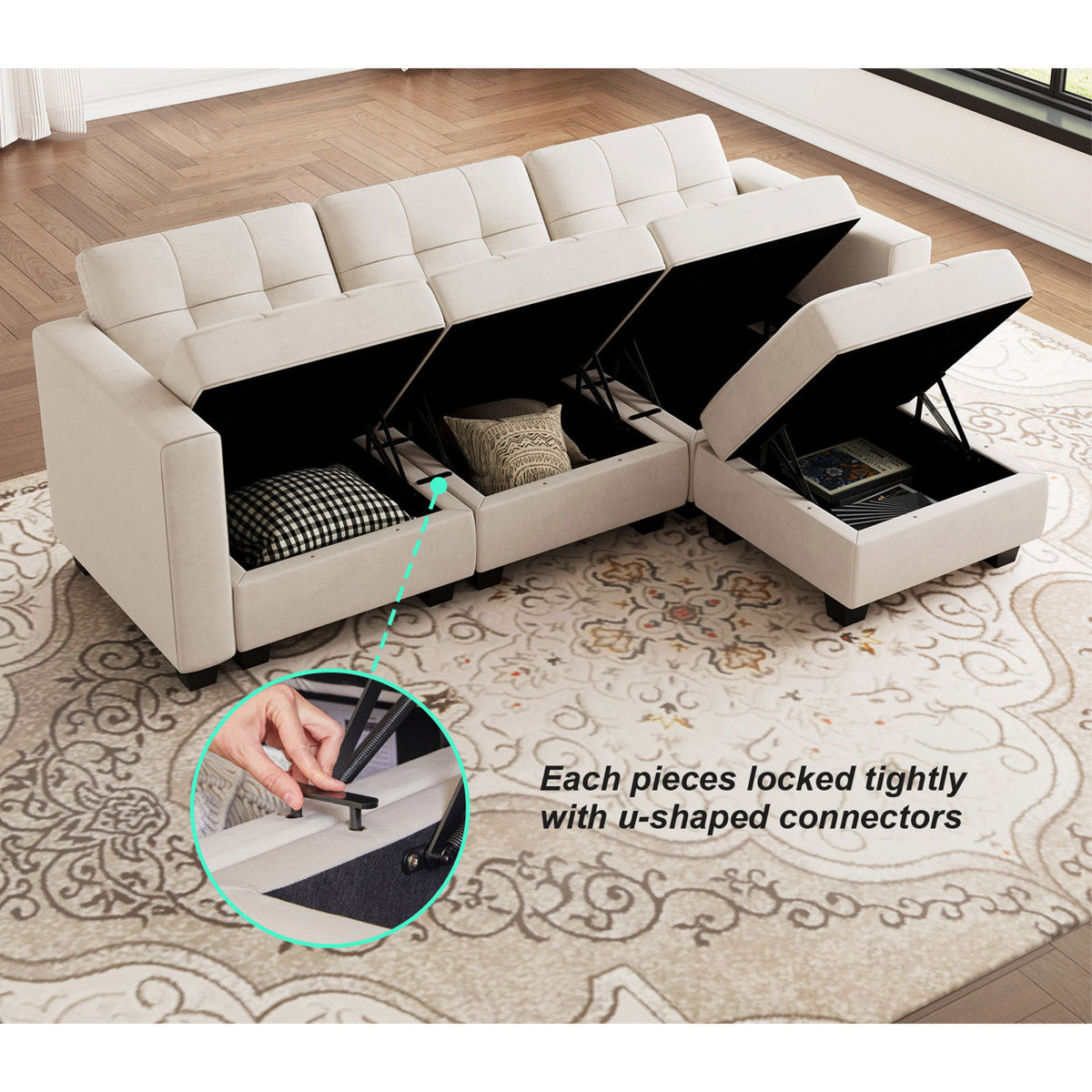 Soneson 17.7'' High Modern Tufted Upholstered Velvet Modular Sofa Couch with Storage Ottoman