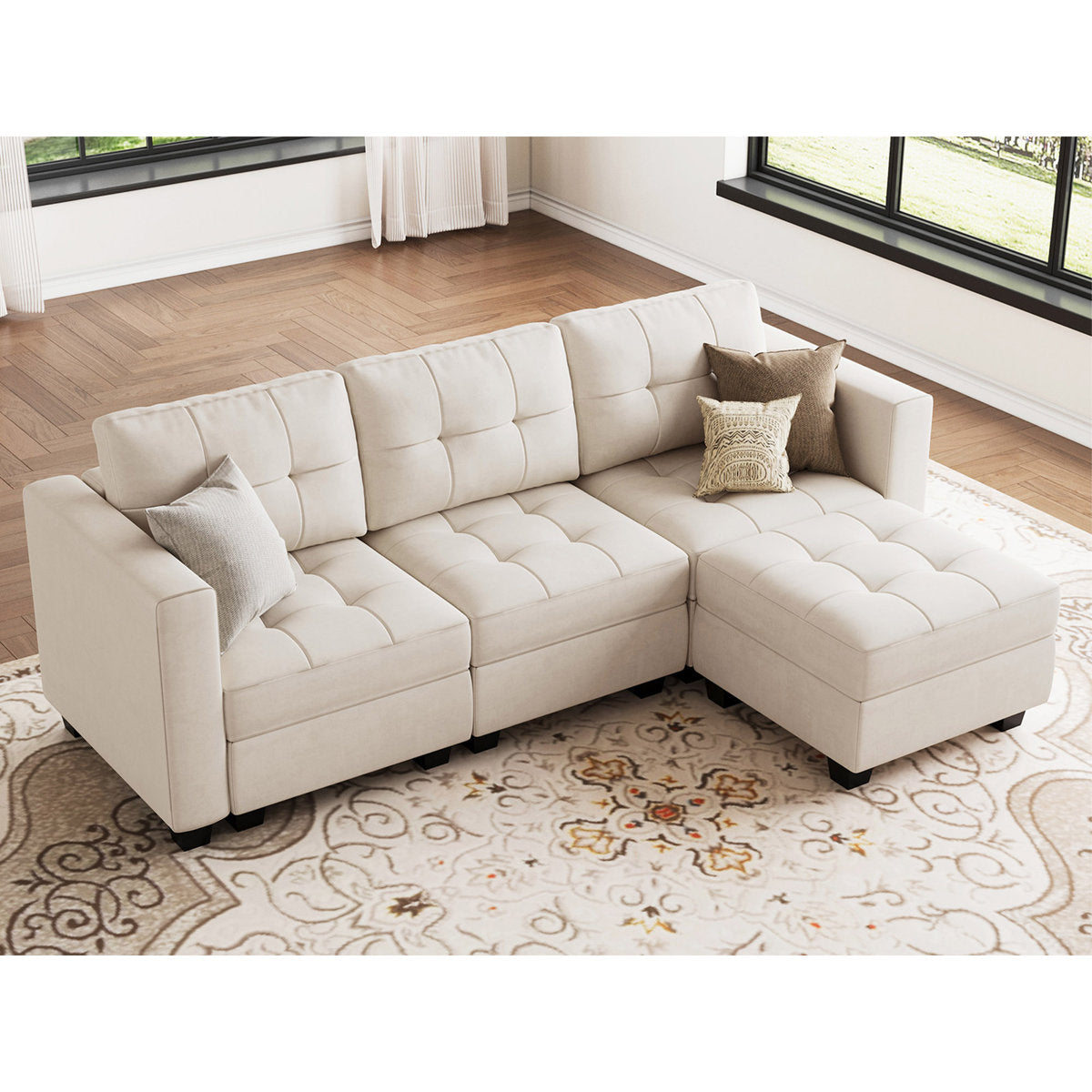 Soneson 17.7'' High Modern Tufted Upholstered Velvet Modular Sofa Couch with Storage Ottoman