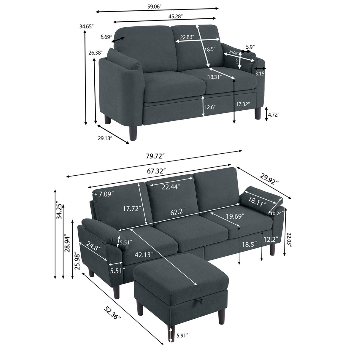 Sukrit 3 - Piece Living Room Set