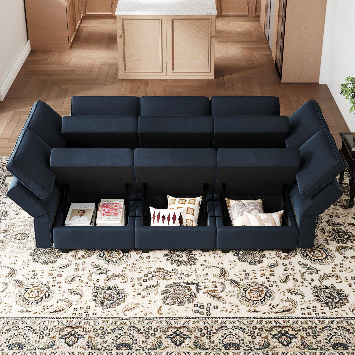 Teangela 6 Storage Ottomans Sleeper - Velvet Sofa Bed Modular Sectional Sofa Convertible Sofa Livingroom Bedroom Apartment Couch