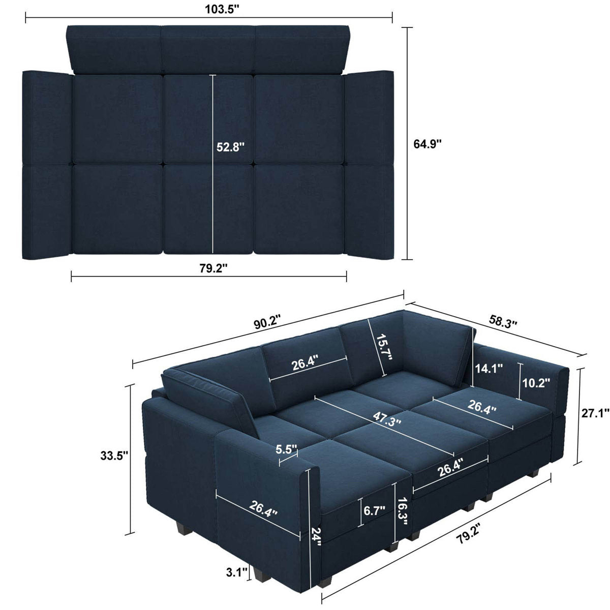 Teangela 6 Storage Ottomans Sleeper - Velvet Sofa Bed Modular Sectional Sofa Convertible Sofa Livingroom Bedroom Apartment Couch