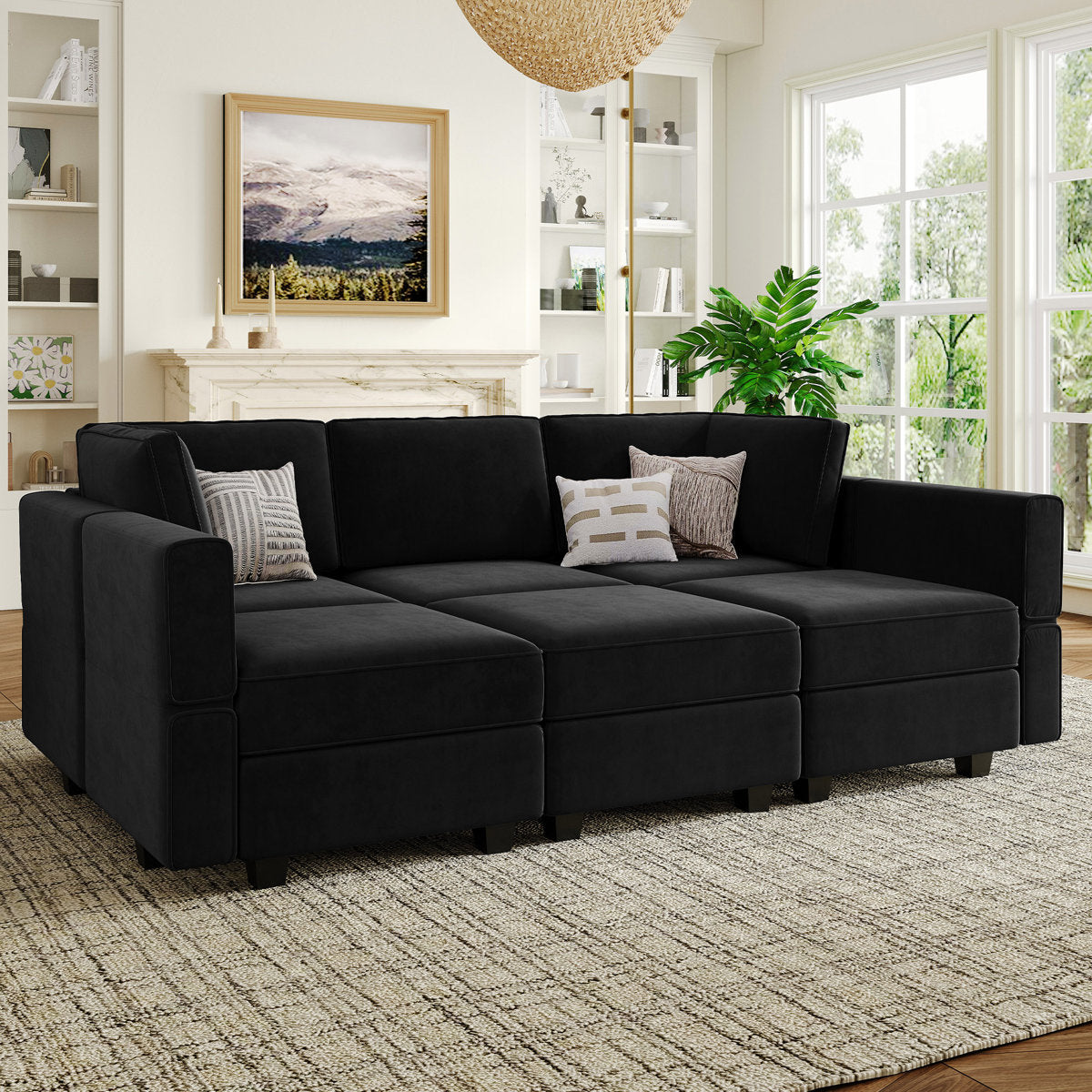 Teangela 6 Storage Ottomans Sleeper - Velvet Sofa Bed Modular Sectional Sofa Convertible Sofa Livingroom Bedroom Apartment Couch