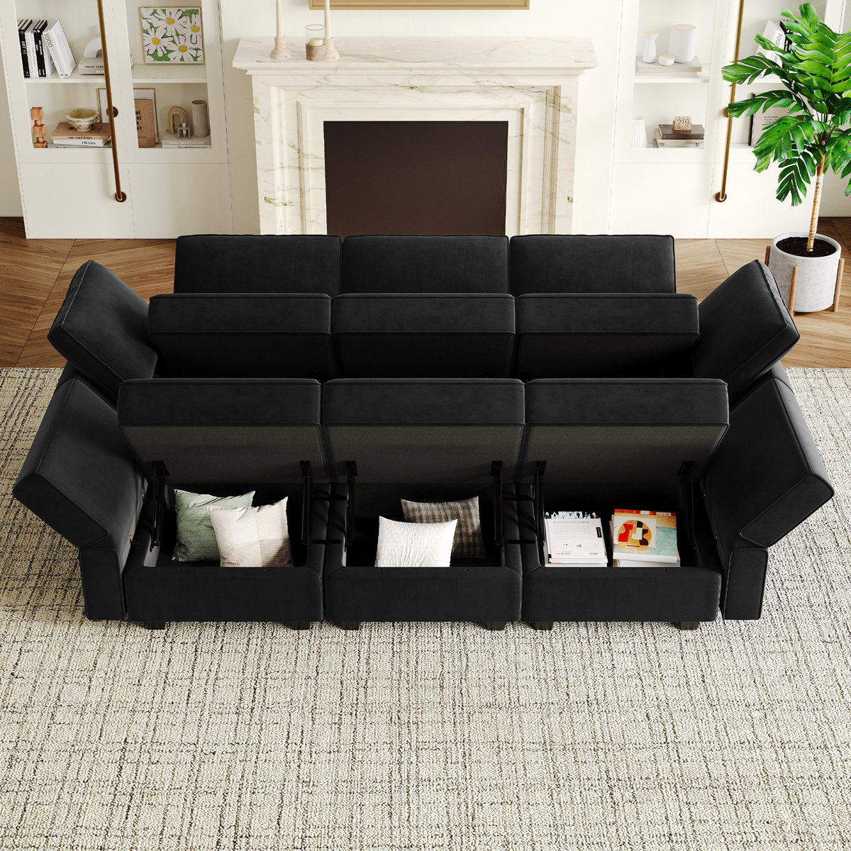 Teangela 6 Storage Ottomans Sleeper - Velvet Sofa Bed Modular Sectional Sofa Convertible Sofa Livingroom Bedroom Apartment Couch