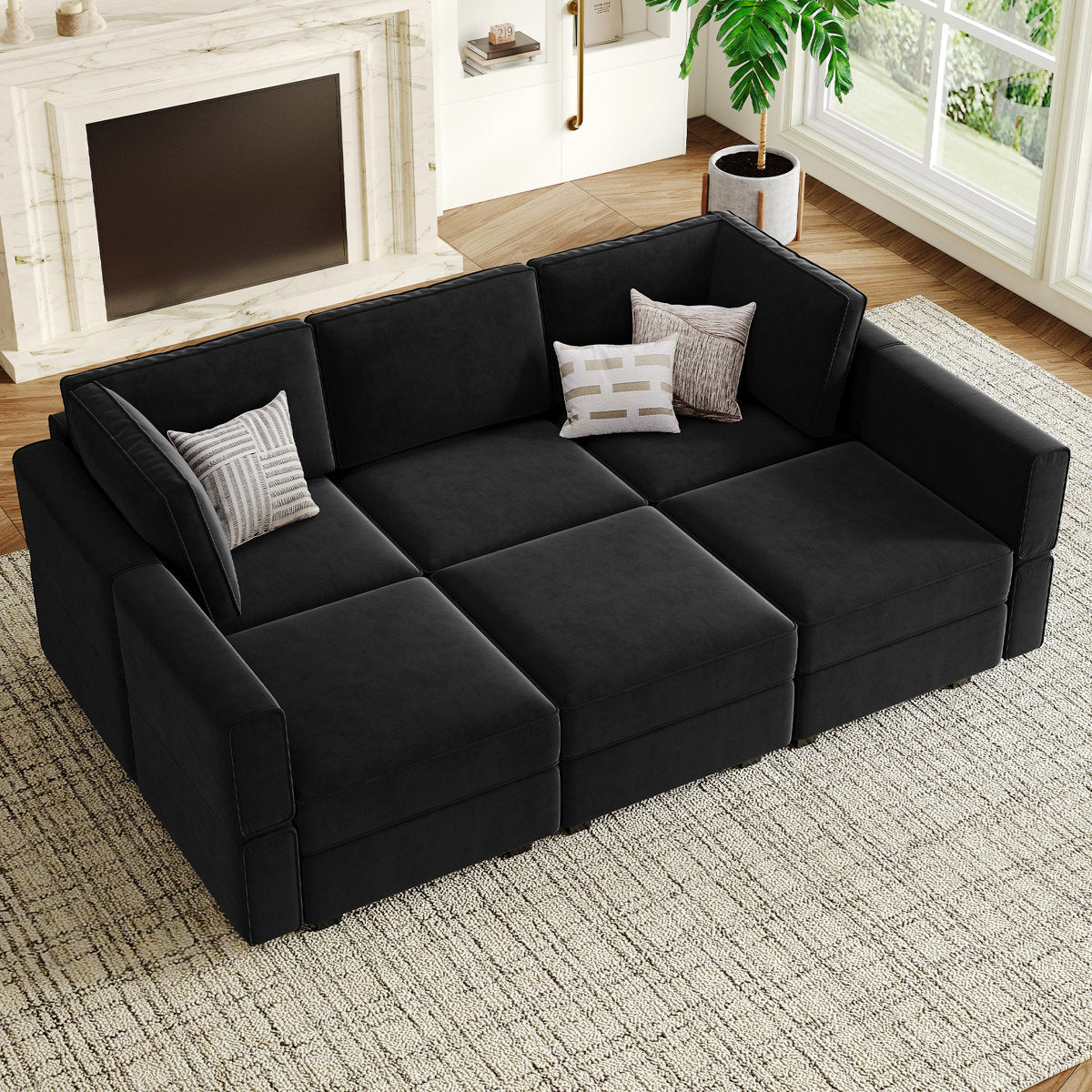 Teangela 6 Storage Ottomans Sleeper - Velvet Sofa Bed Modular Sectional Sofa Convertible Sofa Livingroom Bedroom Apartment Couch