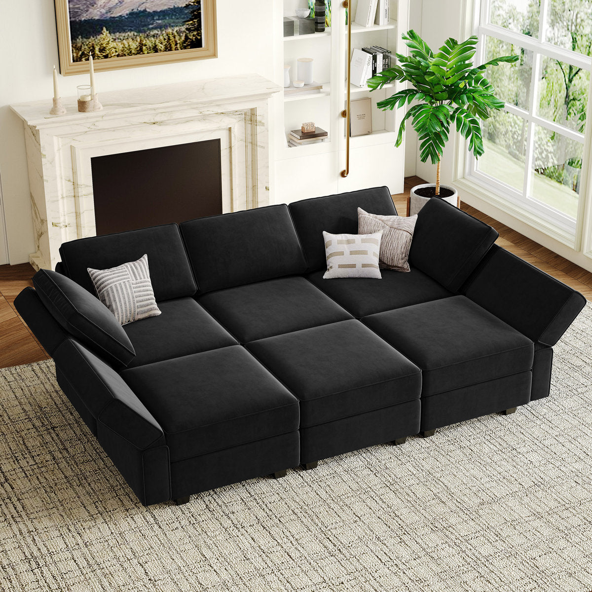 Teangela 6 Storage Ottomans Sleeper - Velvet Sofa Bed Modular Sectional Sofa Convertible Sofa Livingroom Bedroom Apartment Couch