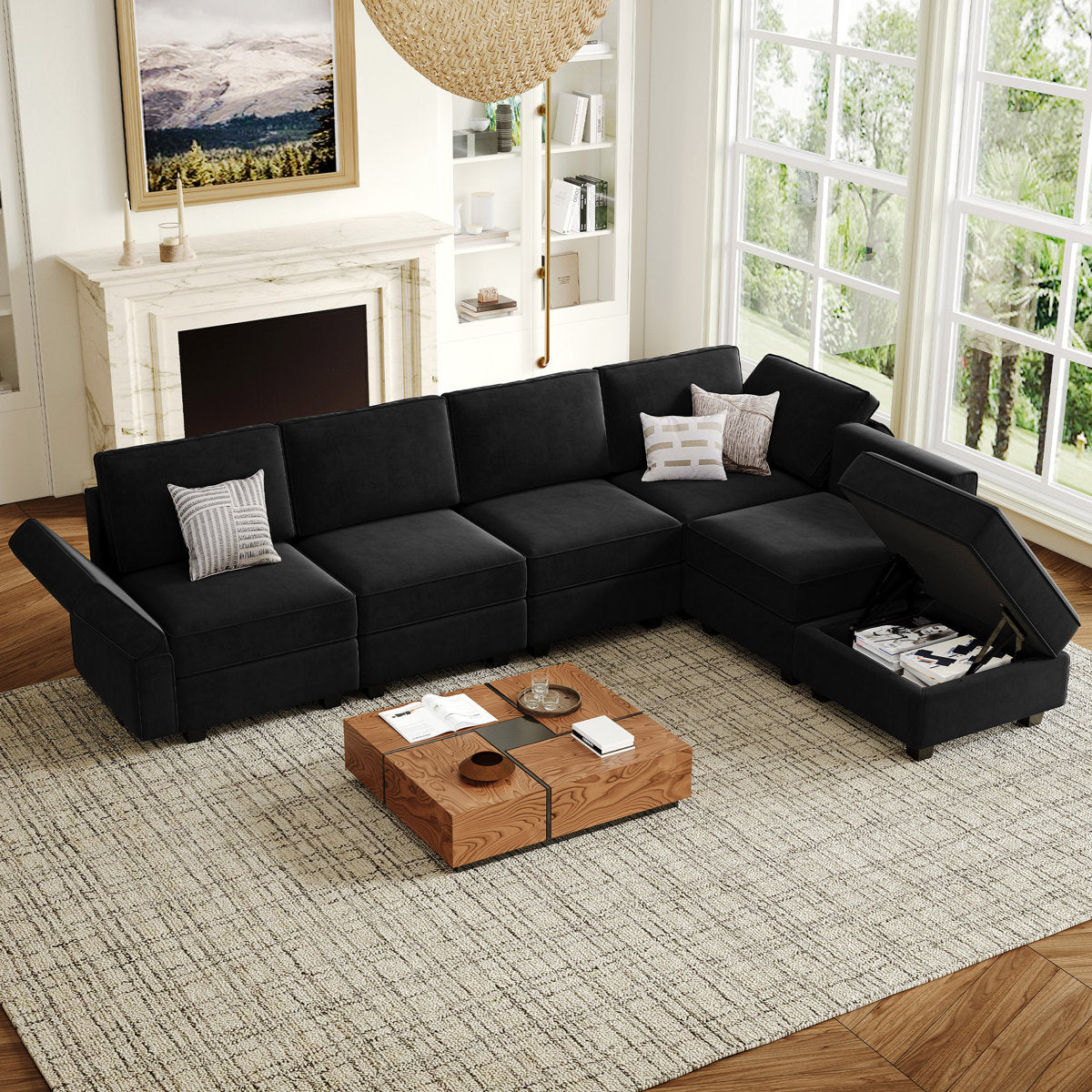 Teangela 6 Storage Ottomans Sleeper - Velvet Sofa Bed Modular Sectional Sofa Convertible Sofa Livingroom Bedroom Apartment Couch