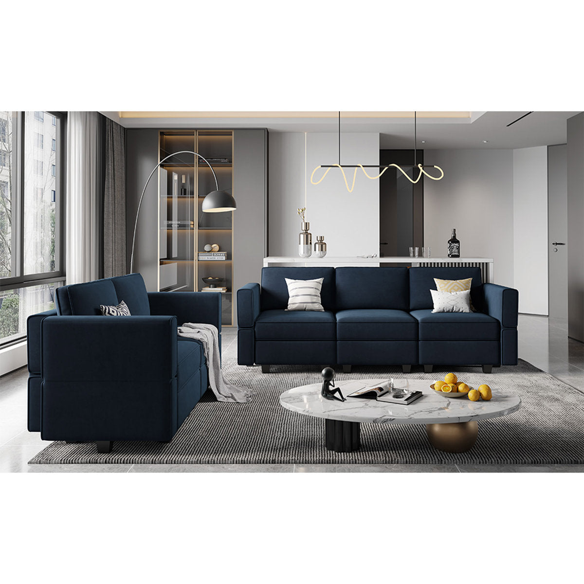 Teangela Velvet Sectional Living Room Set Storage Seat Livingroom Sofa, 2-Seat Sofa & 3-Seat Sofa