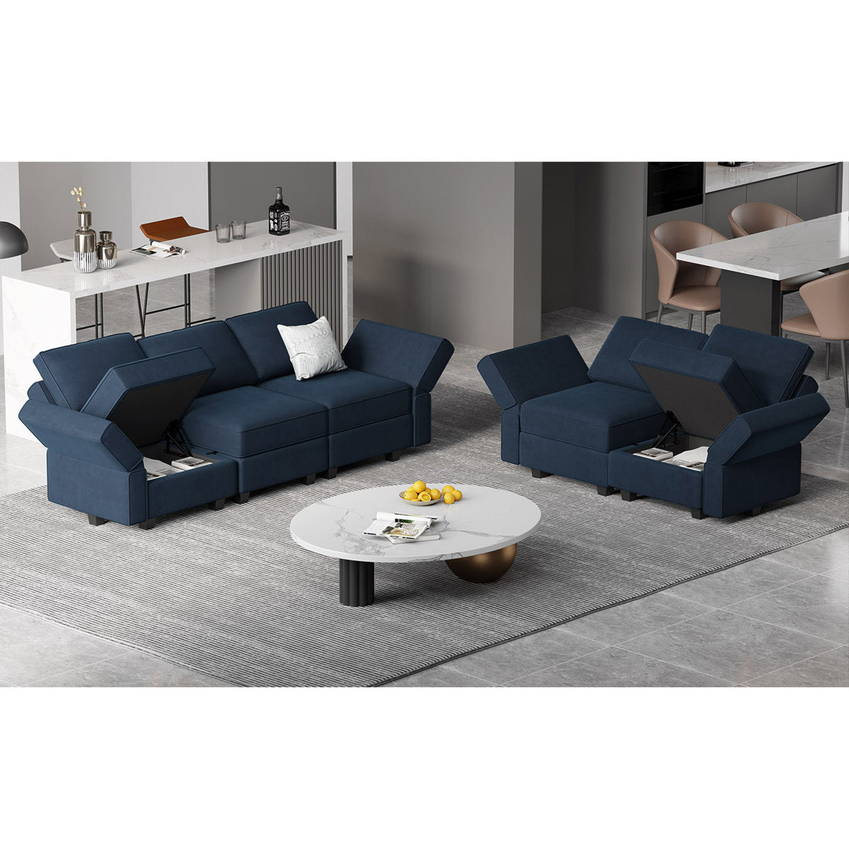 Teangela Velvet Sectional Living Room Set Storage Seat Livingroom Sofa, 2-Seat Sofa & 3-Seat Sofa