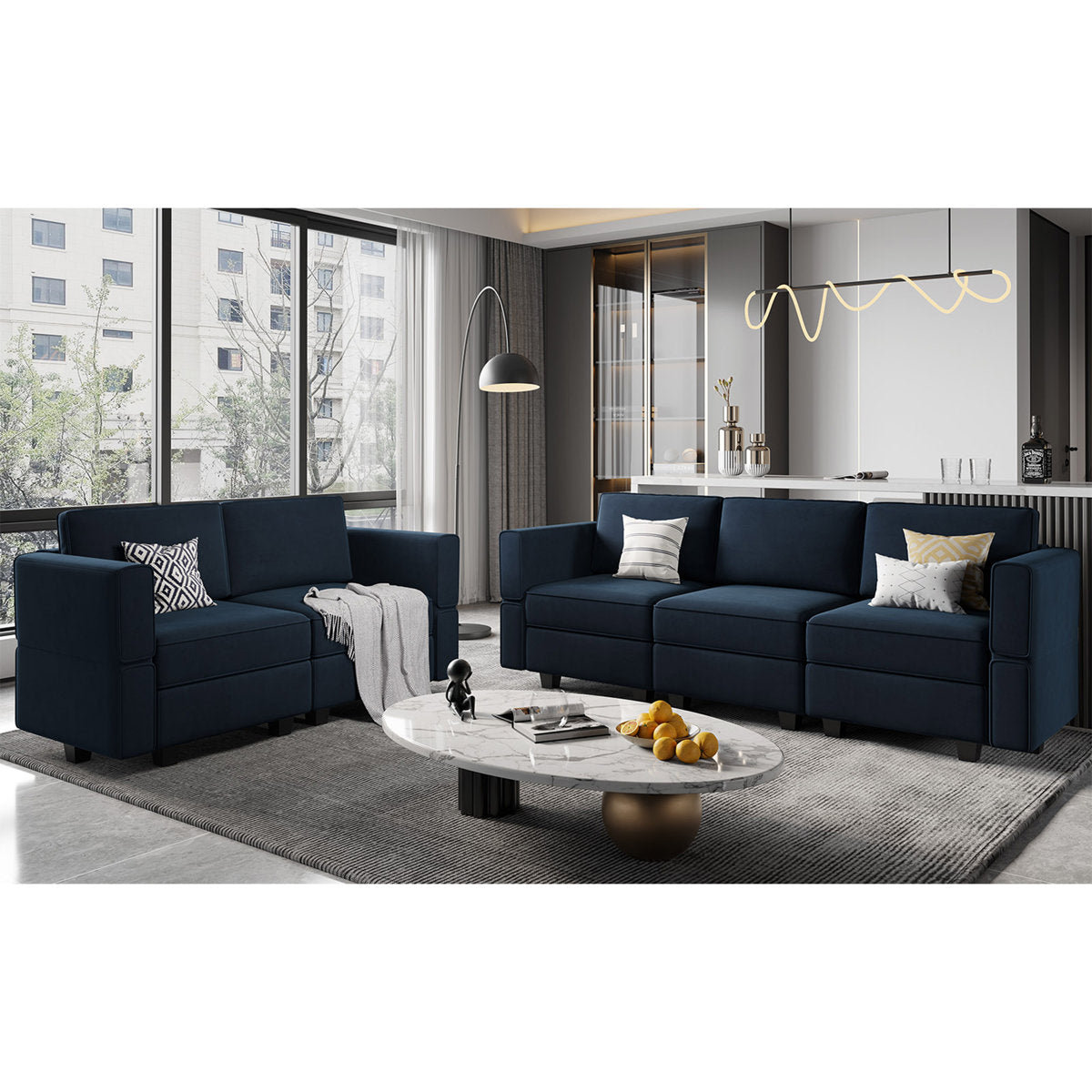 Teangela Velvet Sectional Living Room Set Storage Seat Livingroom Sofa, 2-Seat Sofa & 3-Seat Sofa