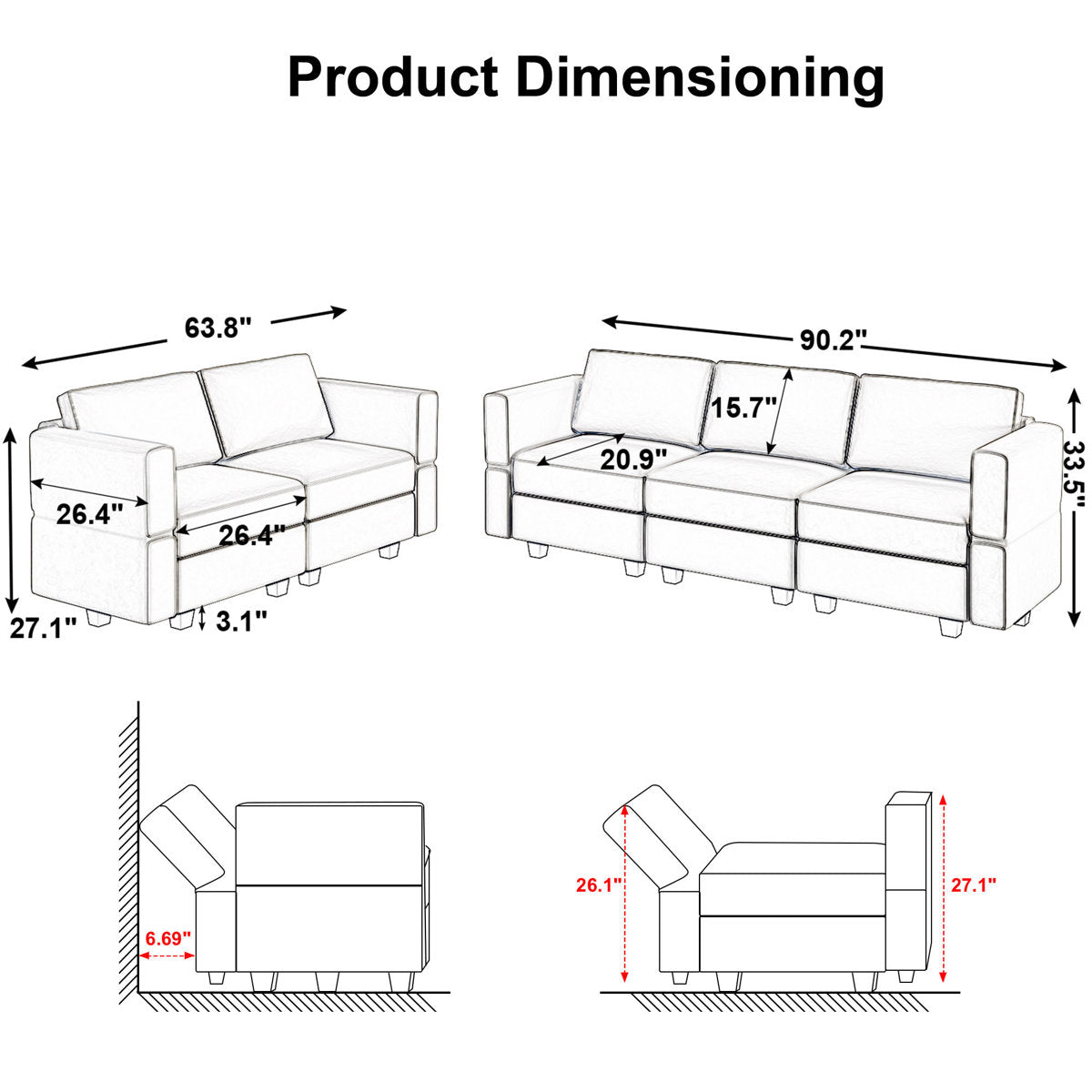Teangela Velvet Sectional Living Room Set Storage Seat Livingroom Sofa, 2-Seat Sofa & 3-Seat Sofa