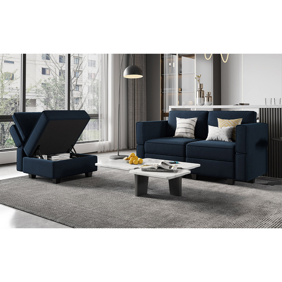 Teangela Velvet Sectional Living Room Set Storage Seat Livingroom Sofa, 2-Seat Sofa & 3-Seat Sofa