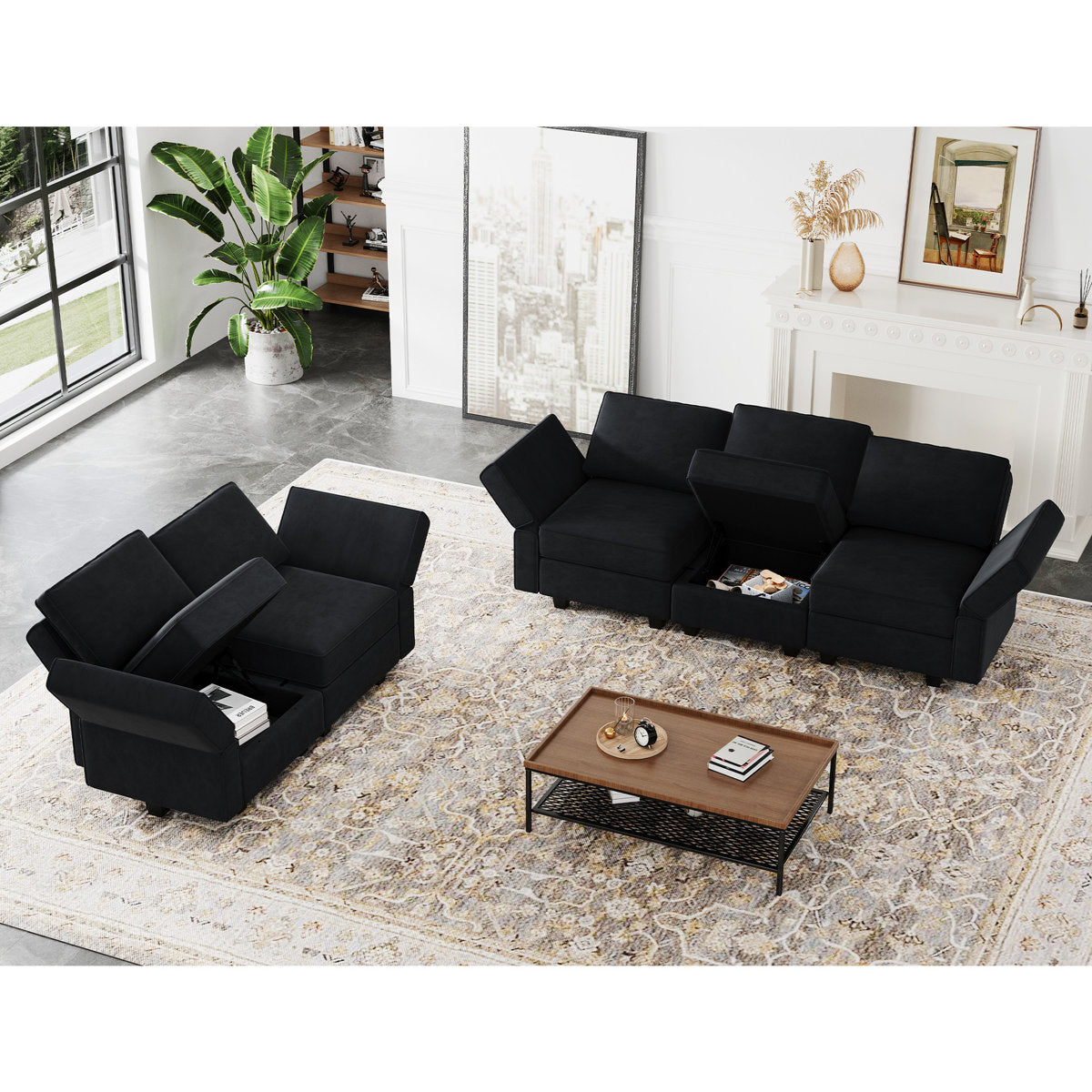 Teangela Velvet Sectional Living Room Set Storage Seat Livingroom Sofa, 2-Seat Sofa & 3-Seat Sofa