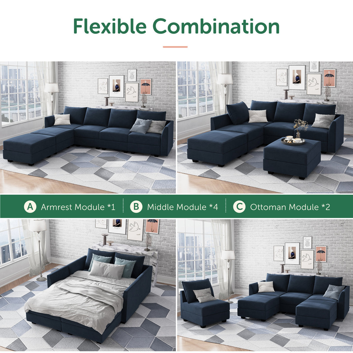 Tremee U Shaped Modular Sofa Velvet Sectional