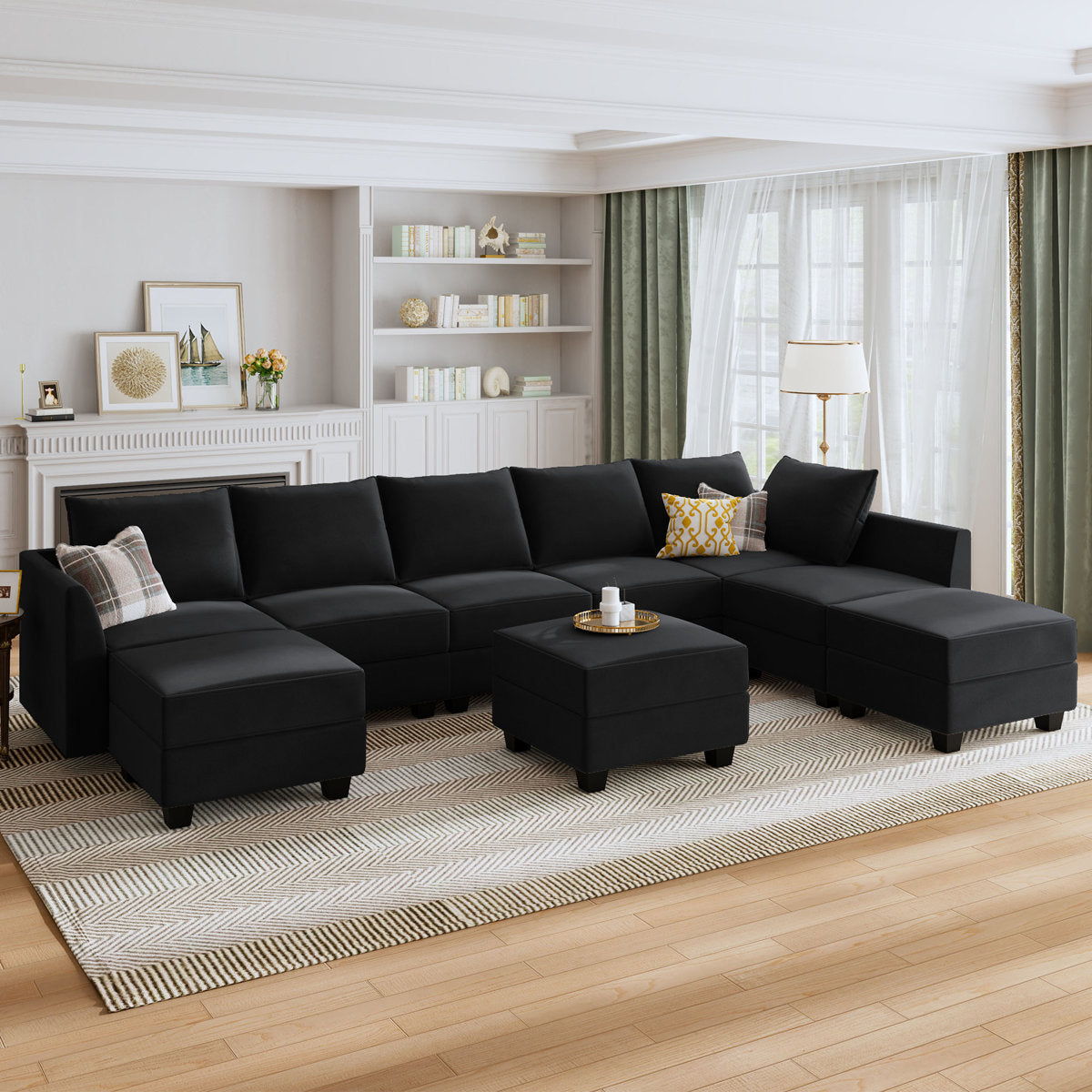Tremee U Shaped Velvet Modular Sectional Sofa