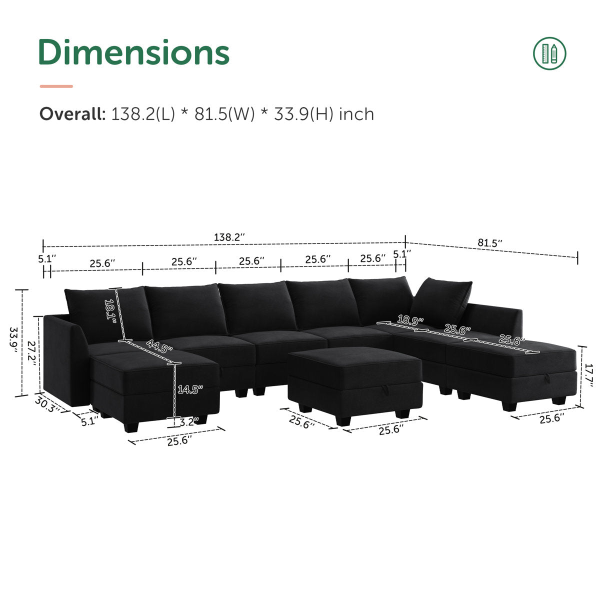 Tremee U Shaped Velvet Modular Sectional Sofa