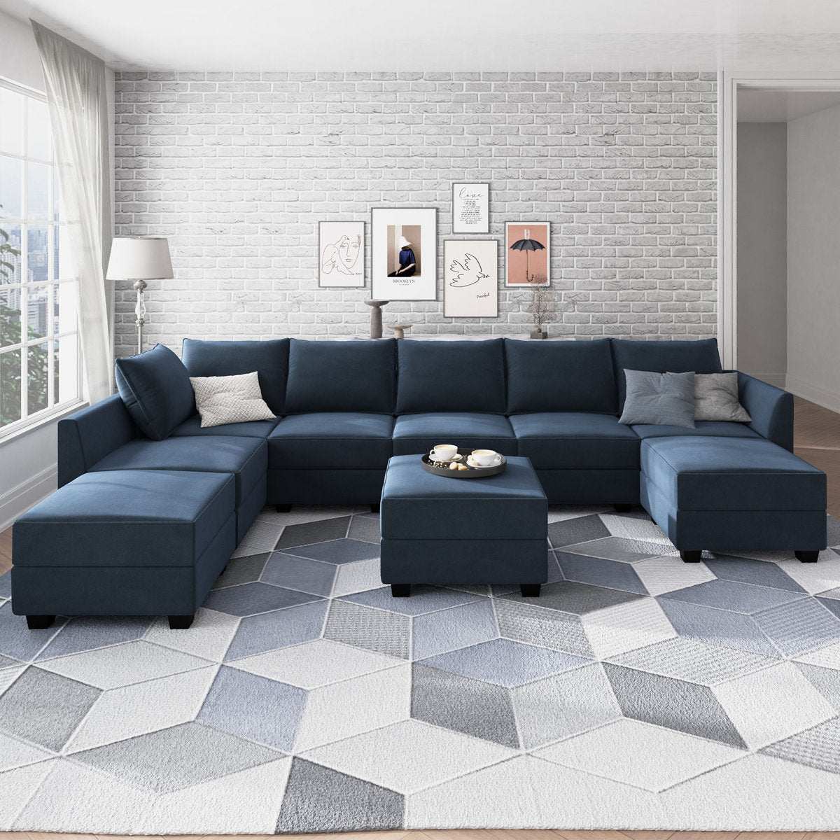 Tremee U Shaped Velvet Modular Sectional Sofa