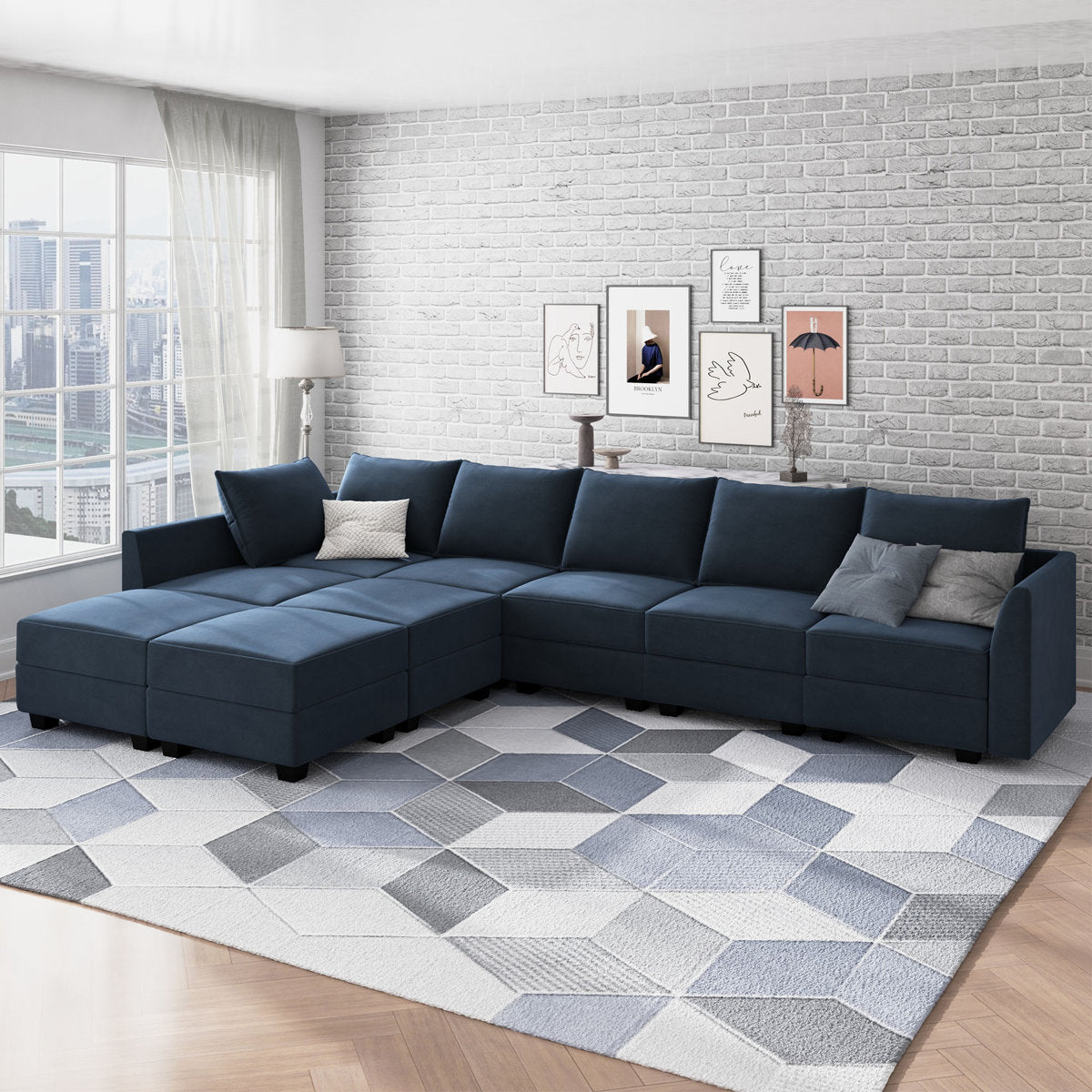 Tremee U Shaped Velvet Modular Sectional Sofa