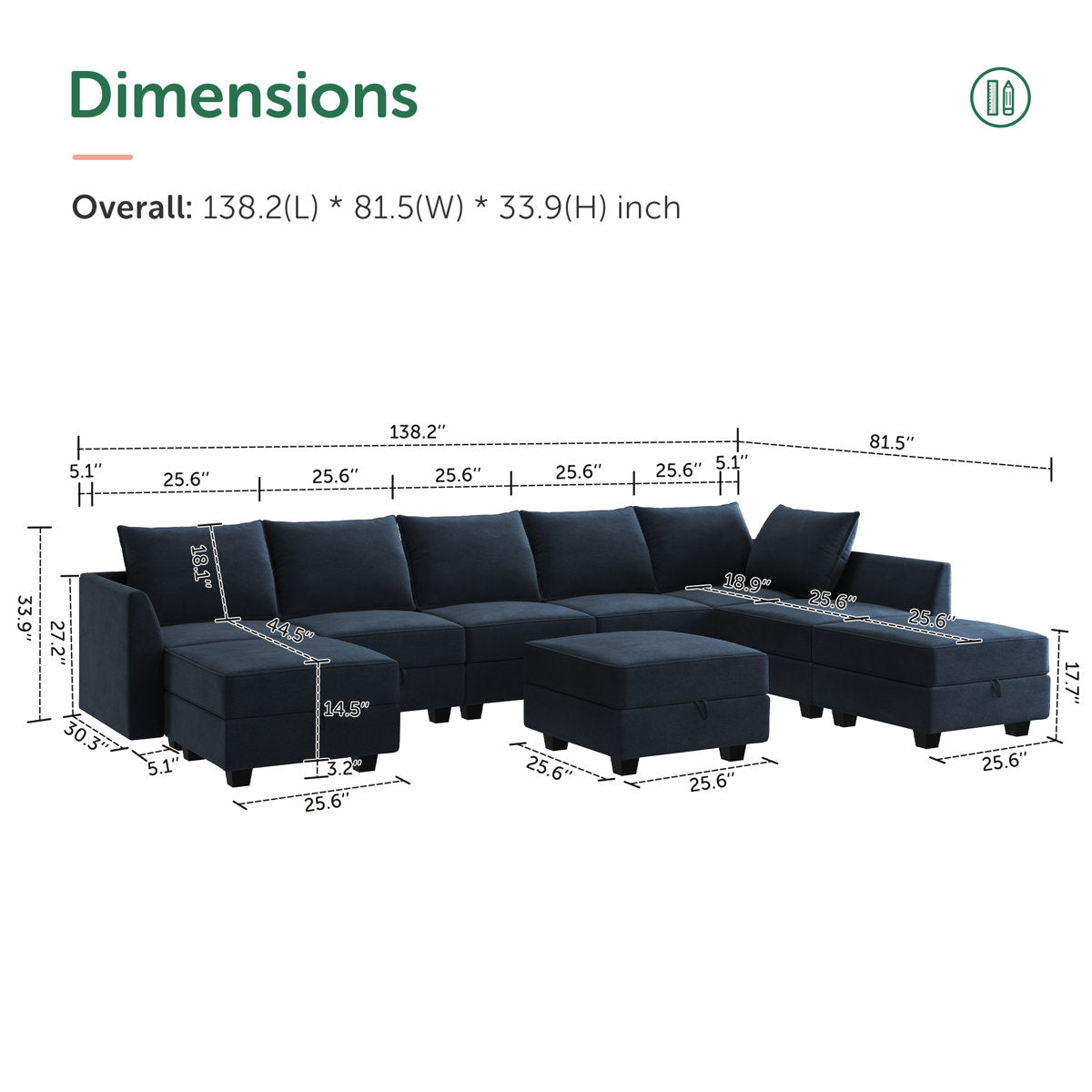 Tremee U Shaped Velvet Modular Sectional Sofa