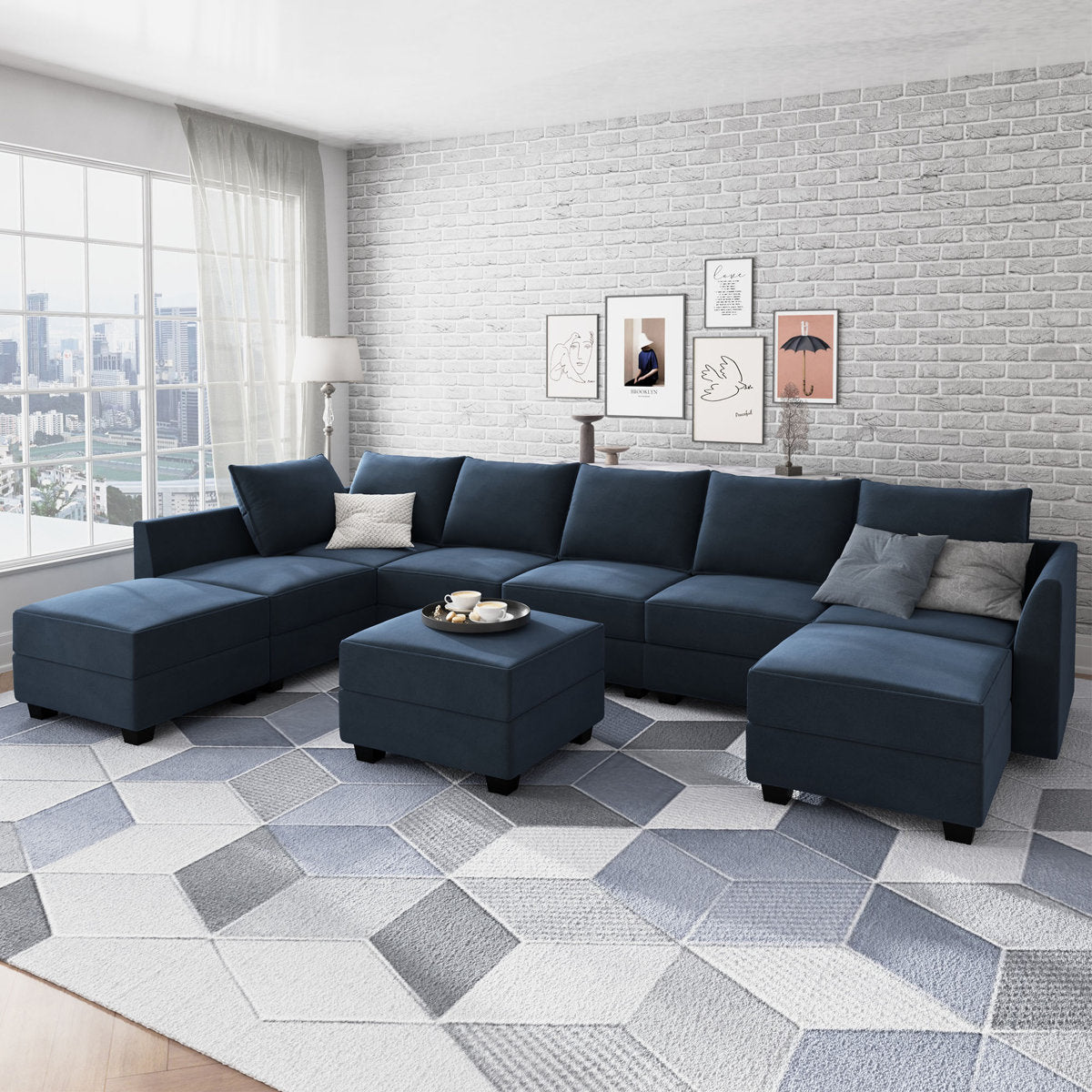 Tremee U Shaped Velvet Modular Sectional Sofa