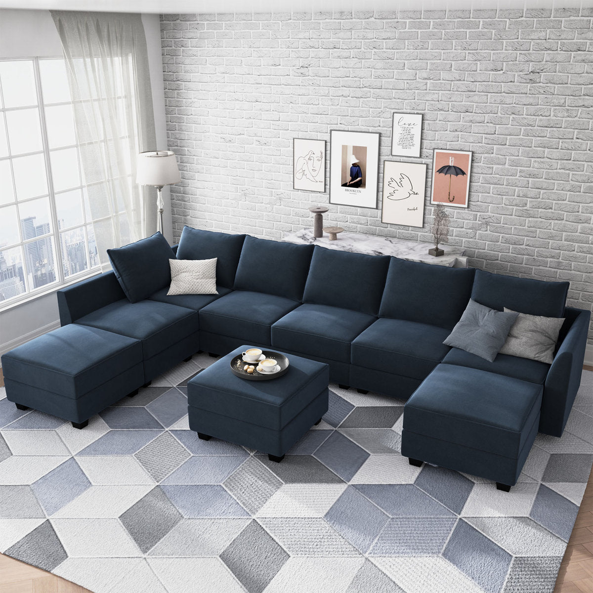 Tremee U Shaped Velvet Modular Sectional Sofa