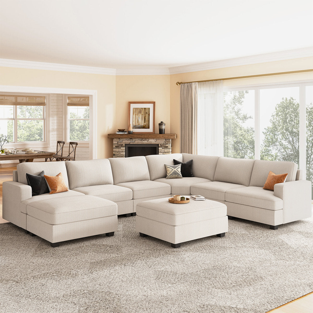 Turrella Turrella Corduroy Sectional Upholstered Modular Sectional Sofa with St ...