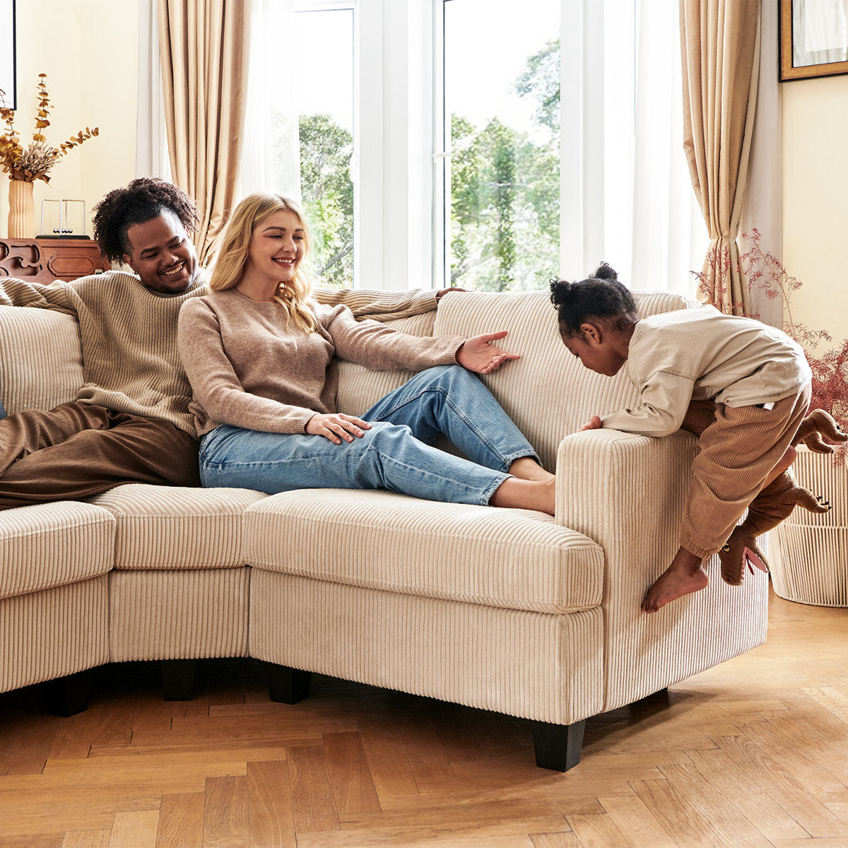 Turrella Corduroy Sectional Upholstered Modular Sectional Sofa with Storage Ottoman