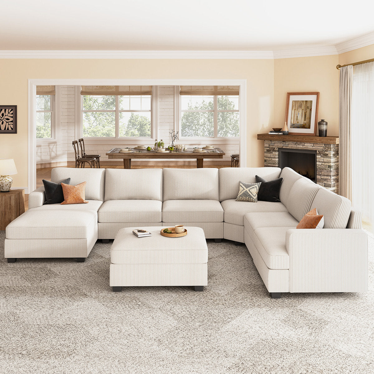 Turrella Corduroy Sectional Upholstered Modular Sectional Sofa with Storage Ottoman