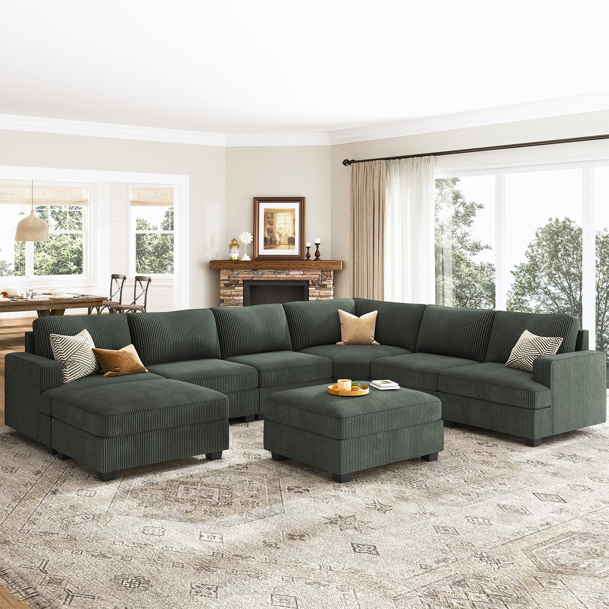 Turrella Corduroy Sectional Upholstered Modular Sectional Sofa with Storage Ottoman