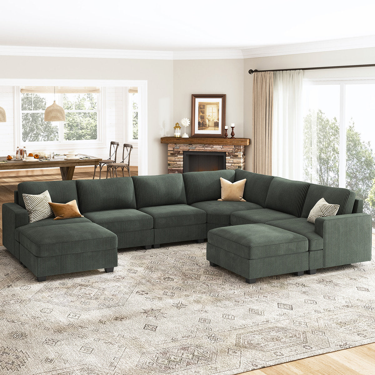 Turrella Corduroy Sectional Upholstered Modular Sectional Sofa with Storage Ottoman