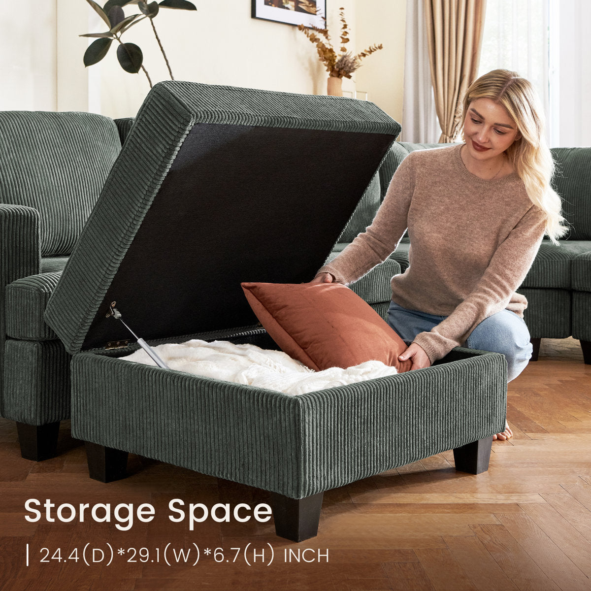 Turrella Corduroy Sectional Upholstered Modular Sectional Sofa with Storage Ottoman