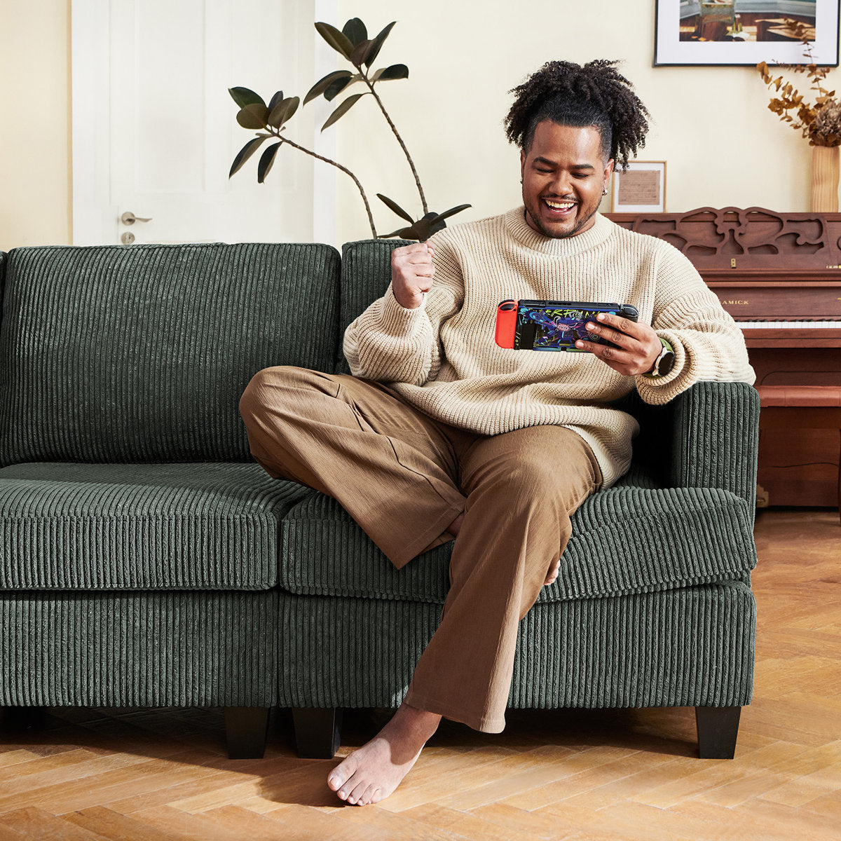 Turrella Corduroy Sectional Upholstered Modular Sectional Sofa with Storage Ottoman