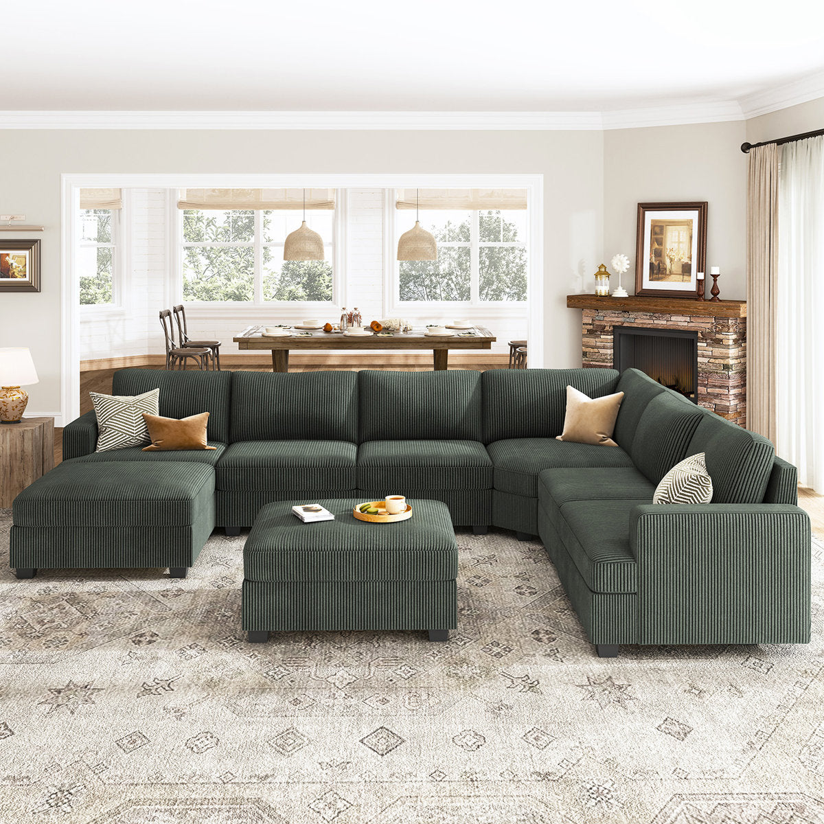 Turrella Corduroy Sectional Upholstered Modular Sectional Sofa with Storage Ottoman