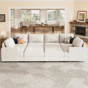 Turrella Corduroy Sleeper Sectional U Shaped Modular Sectional Sofa with Storage Ottoman