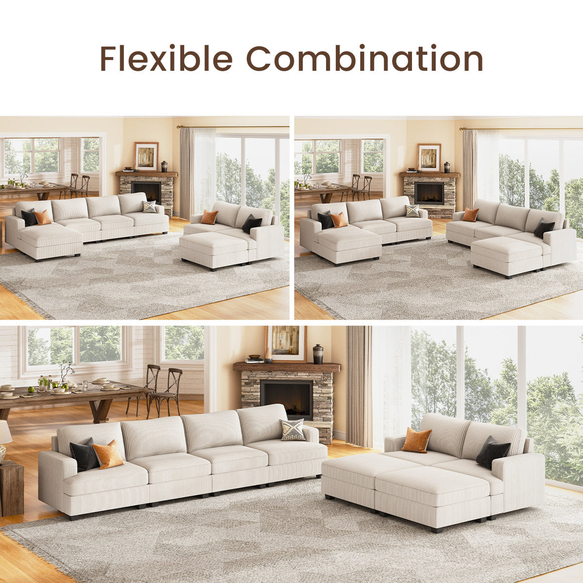Turrella Corduroy Sleeper Sectional U Shaped Modular Sectional Sofa with Storage Ottoman