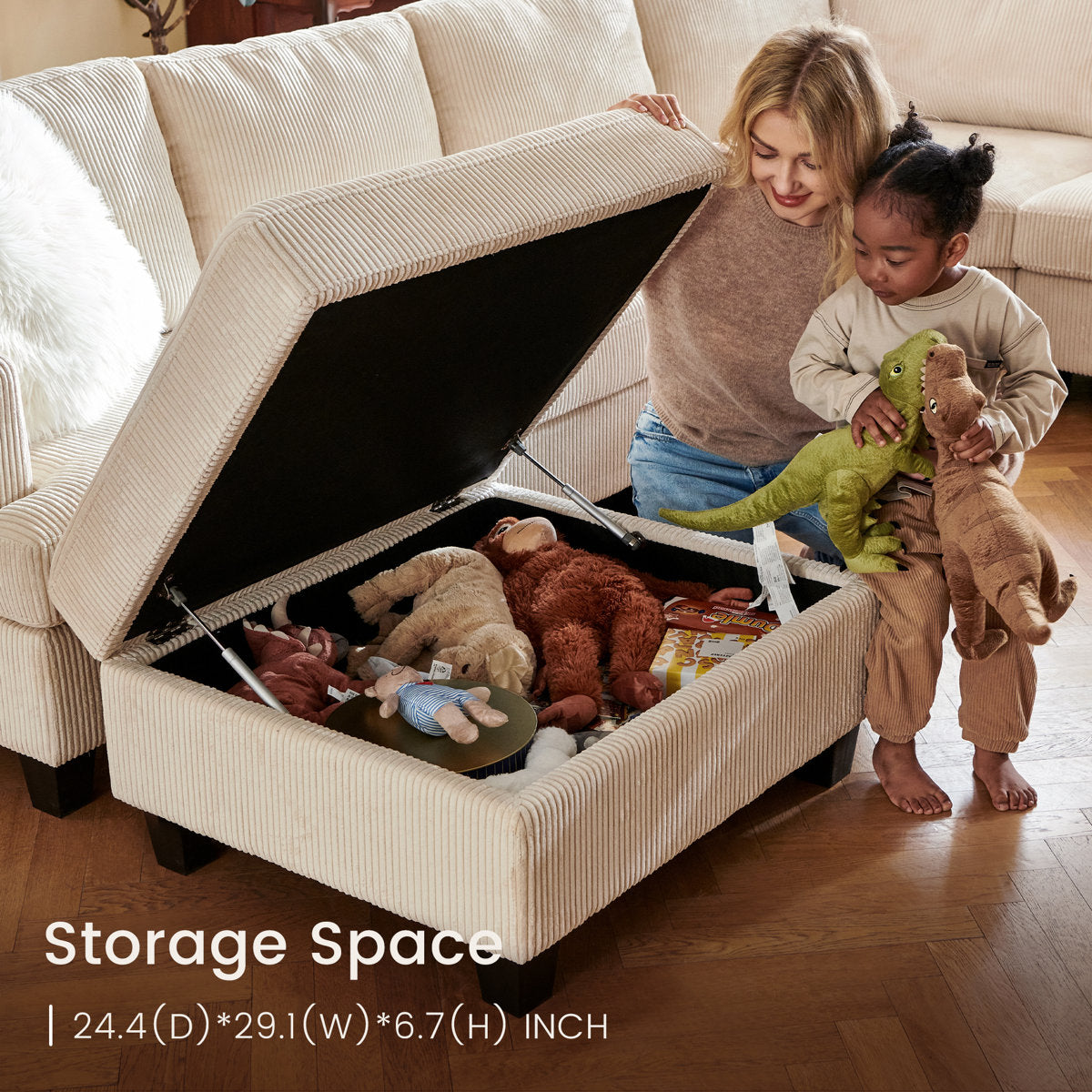 Turrella Corduroy Sleeper Sectional U Shaped Modular Sectional Sofa with Storage Ottoman