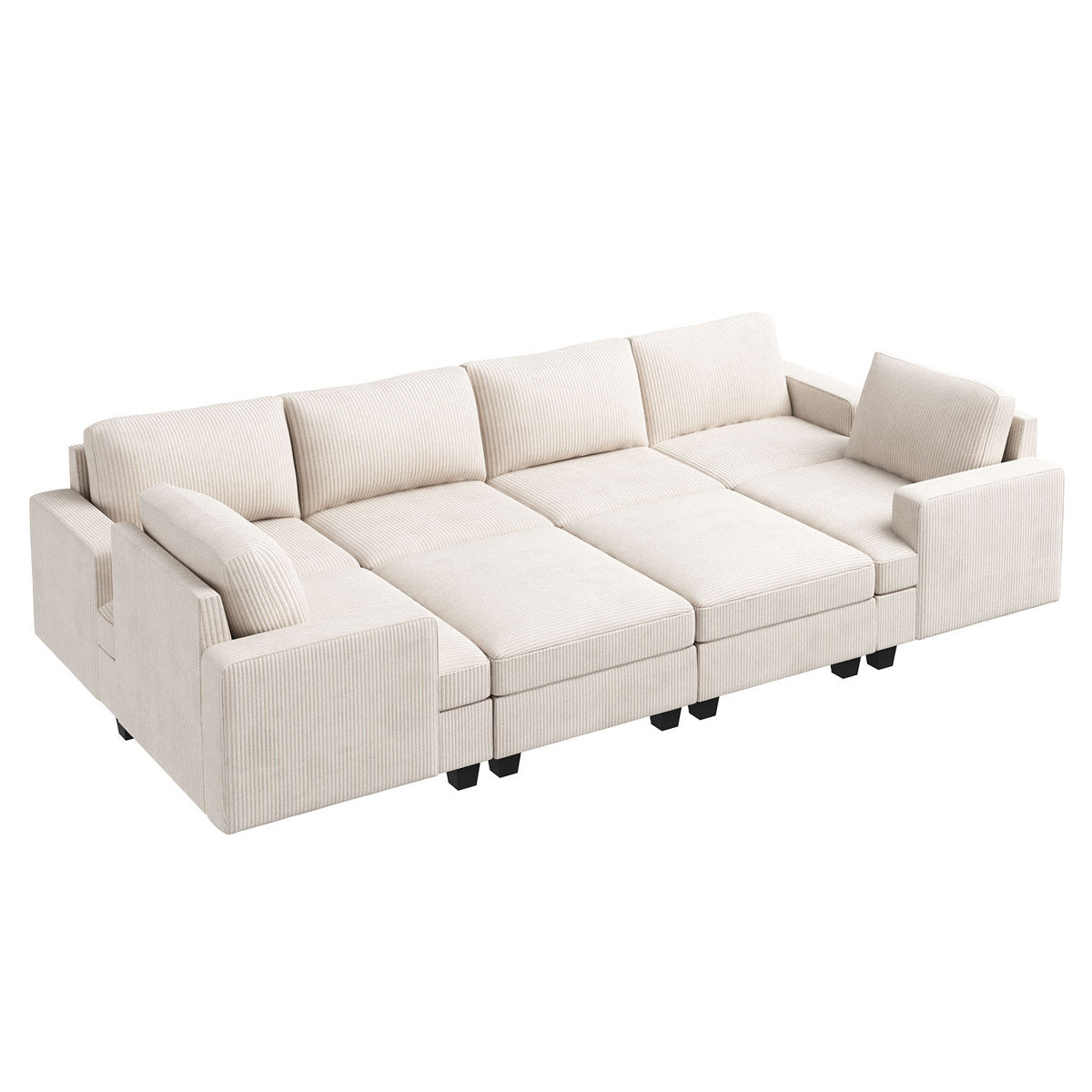 Turrella Corduroy Sleeper Sectional U Shaped Modular Sectional Sofa with Storage Ottoman