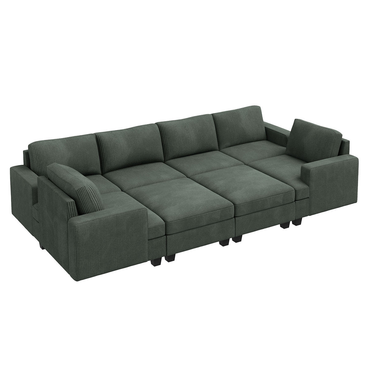 Turrella Corduroy Sleeper Sectional U Shaped Modular Sectional Sofa with Storage Ottoman