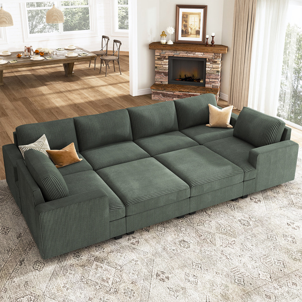 Turrella Corduroy Sleeper Sectional U Shaped Modular Sectional Sofa with Storage Ottoman