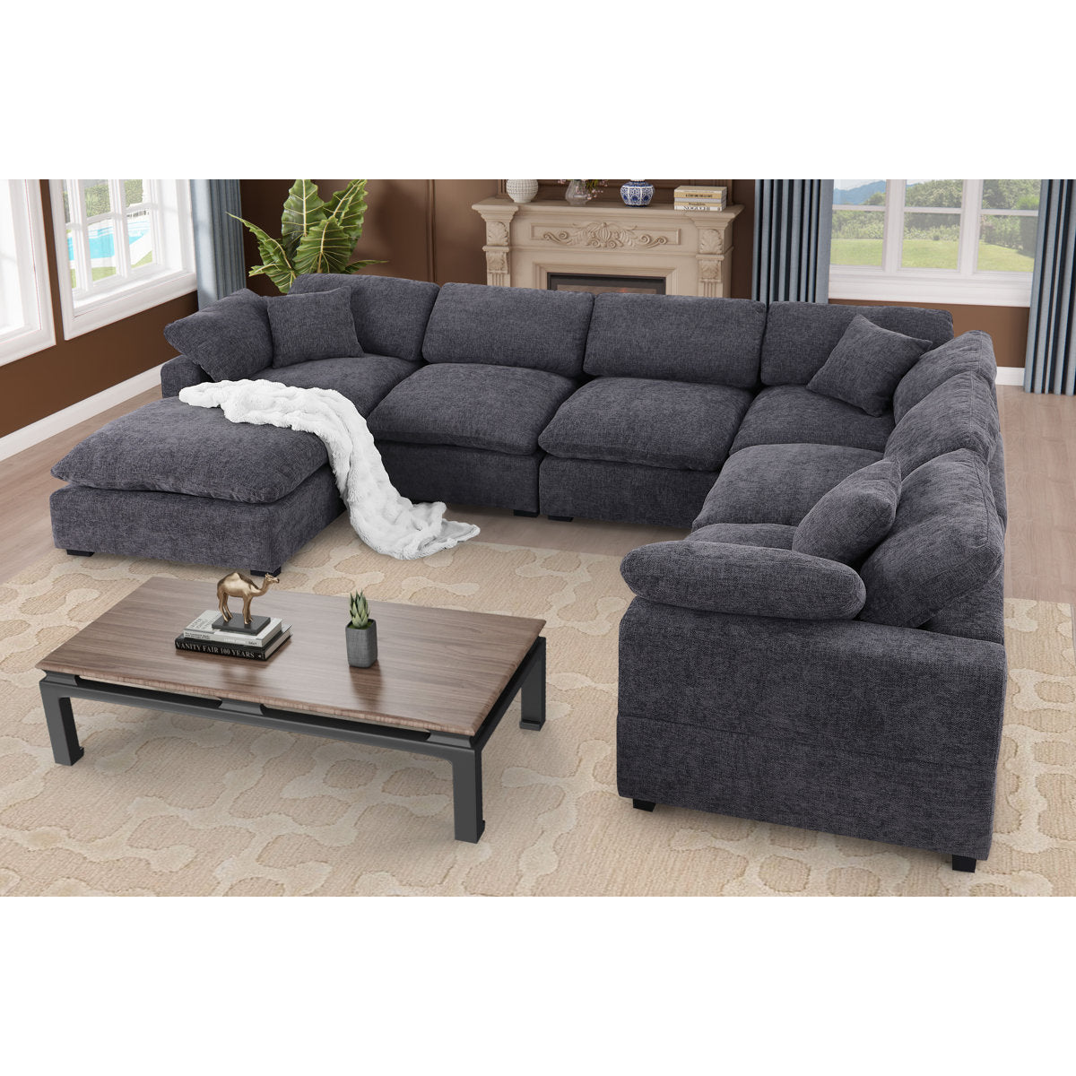 Vivianna 7- Piece Comfy Reversible Corner Sectional Sofa Couch With Ottoman