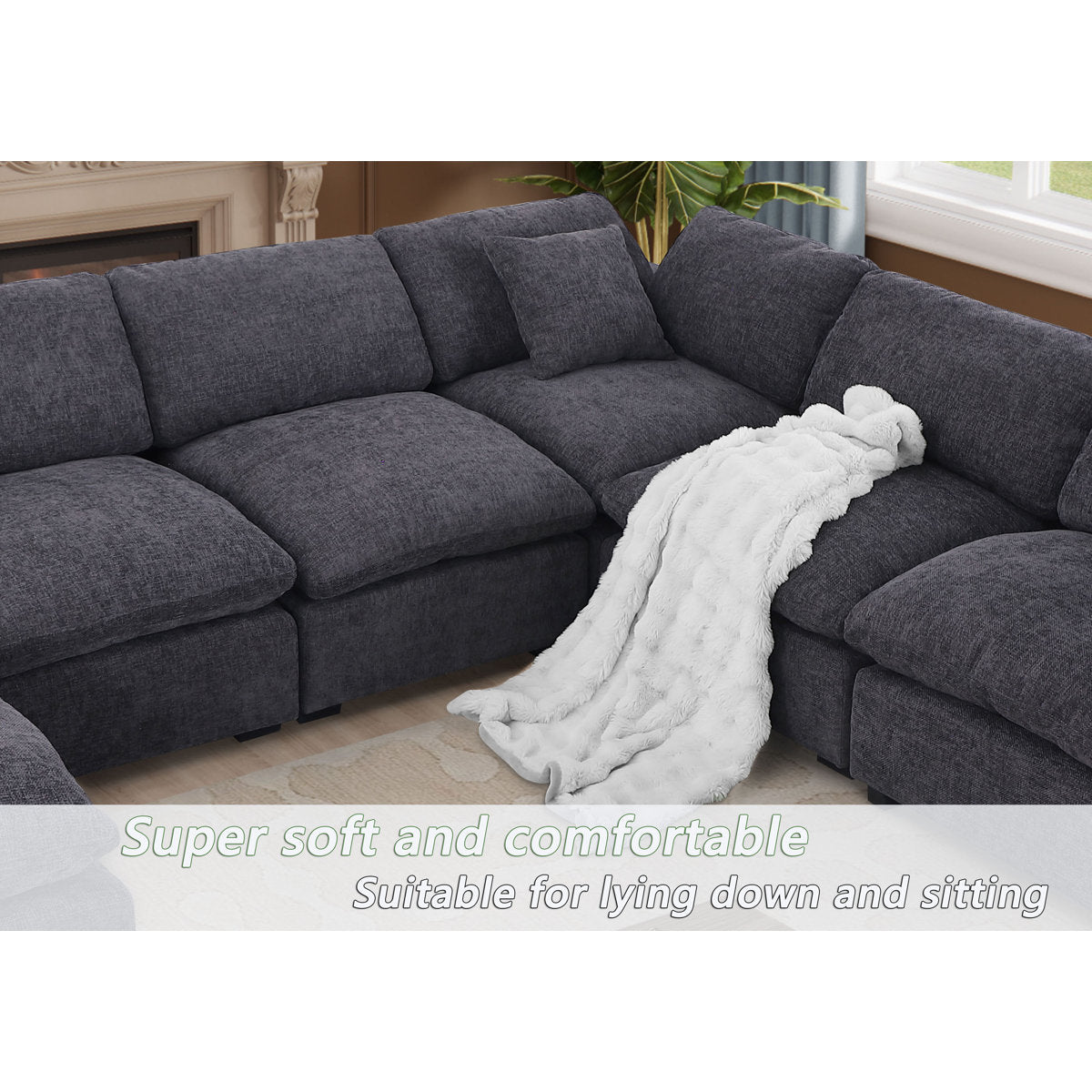 Vivianna 7- Piece Comfy Reversible Corner Sectional Sofa Couch With Ottoman