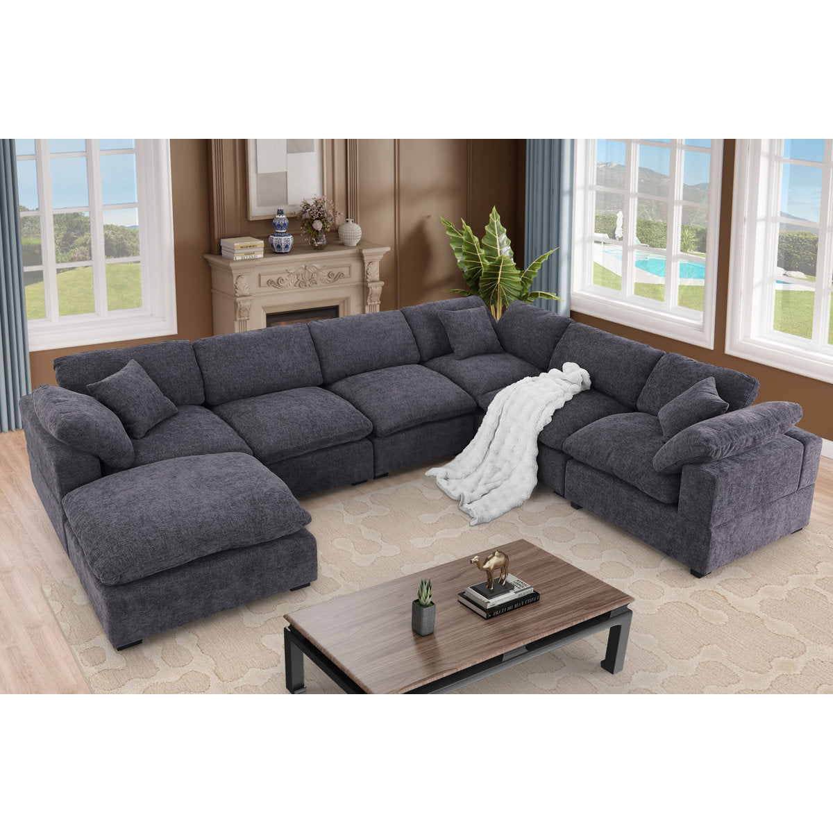 Vivianna 7- Piece Comfy Reversible Corner Sectional Sofa Couch With Ottoman