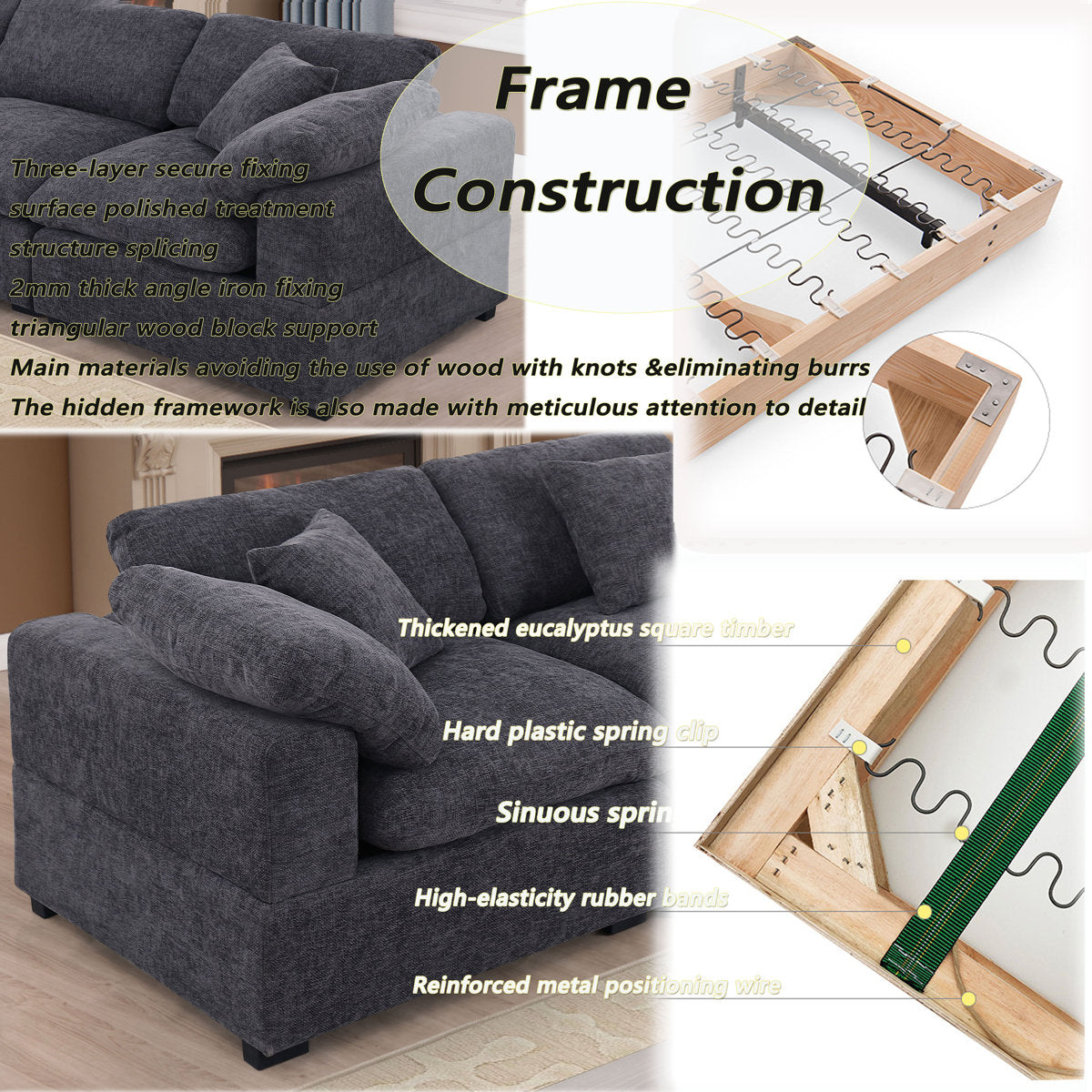 Vivianna 7- Piece Comfy Reversible Corner Sectional Sofa Couch With Ottoman