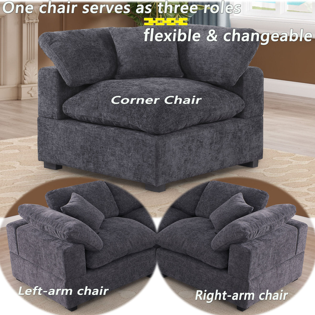 Vivianna 7- Piece Comfy Reversible Corner Sectional Sofa Couch With Ottoman