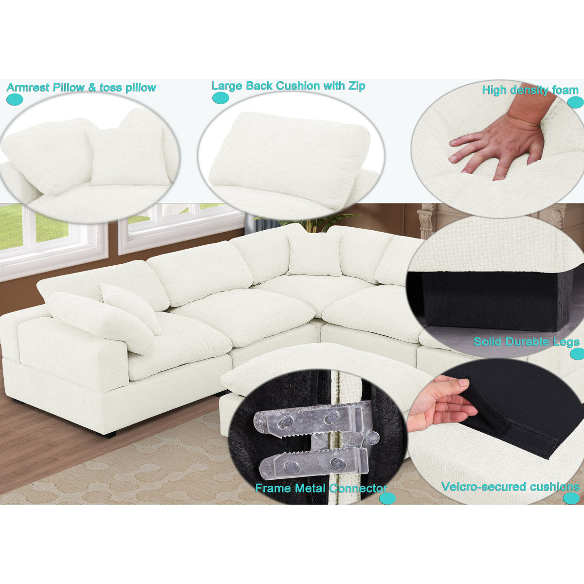 Wartow 6- Piece Upholstered Chenille Corner Sectional Sofa Couch