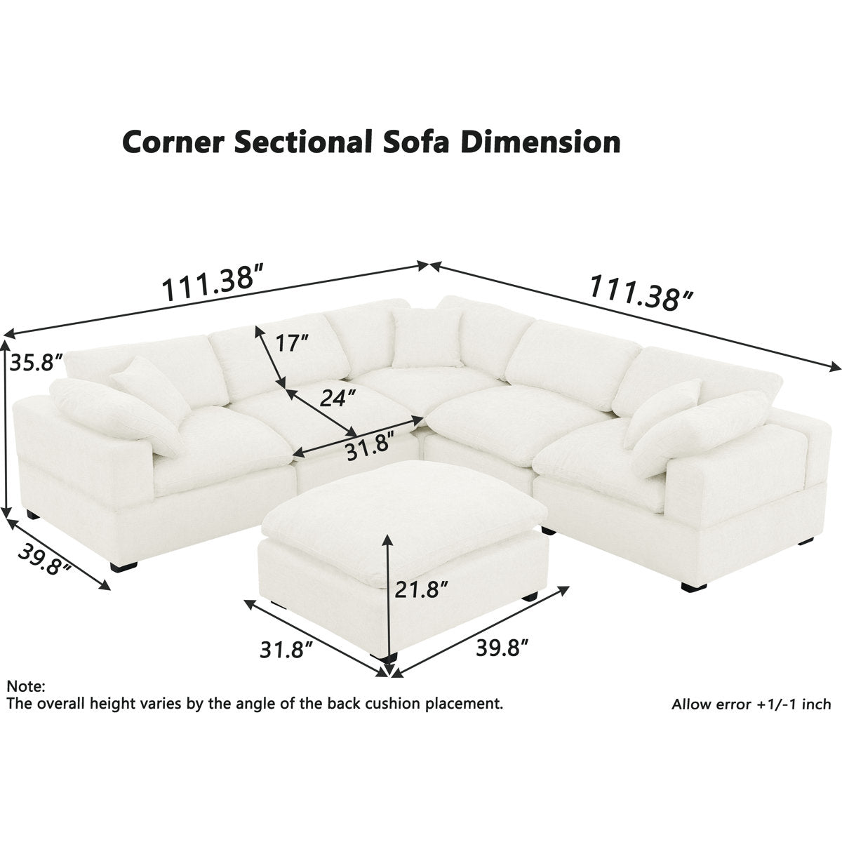Wartow 6- Piece Upholstered Chenille Corner Sectional Sofa Couch