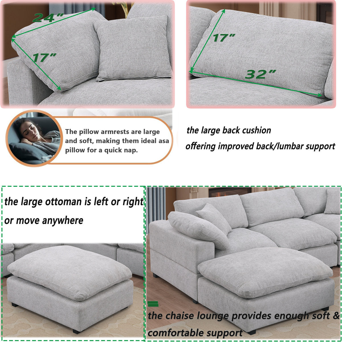 Wartow 6- Piece Upholstered Chenille Corner Sectional Sofa Couch