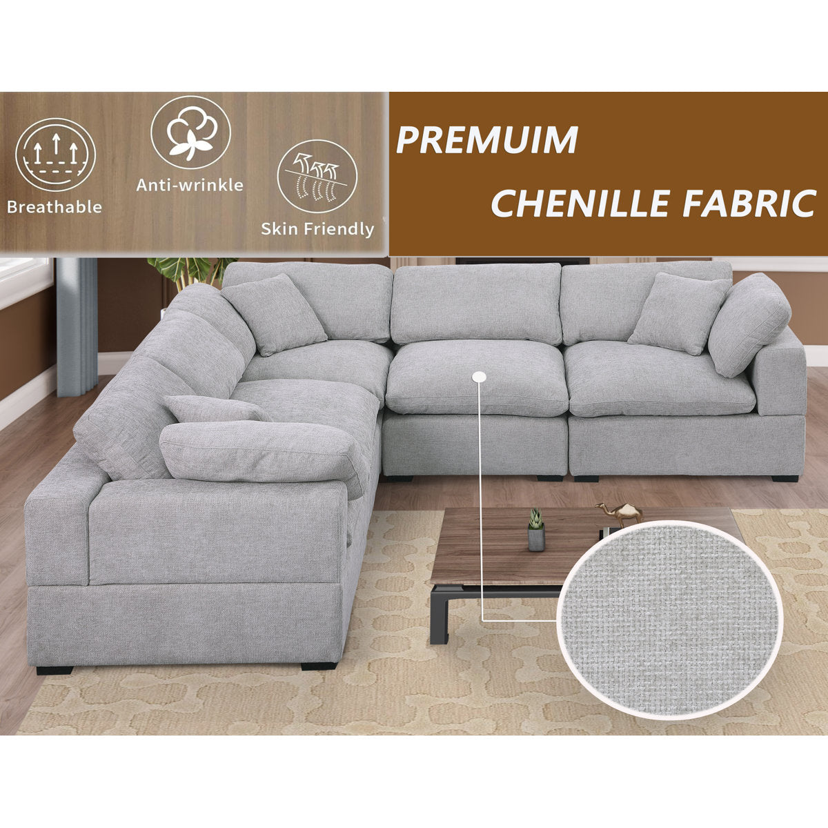 Wartow 6- Piece Upholstered Chenille Corner Sectional Sofa Couch